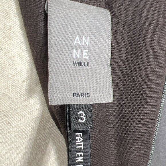 ANNE WILLI PARIS Linen Blend V-neck Sleeveless Shift Dress Khaki Sz 3 (US Sz 10) - Picture 4 of 6